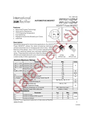 IRFU3710ZPBF datasheet  